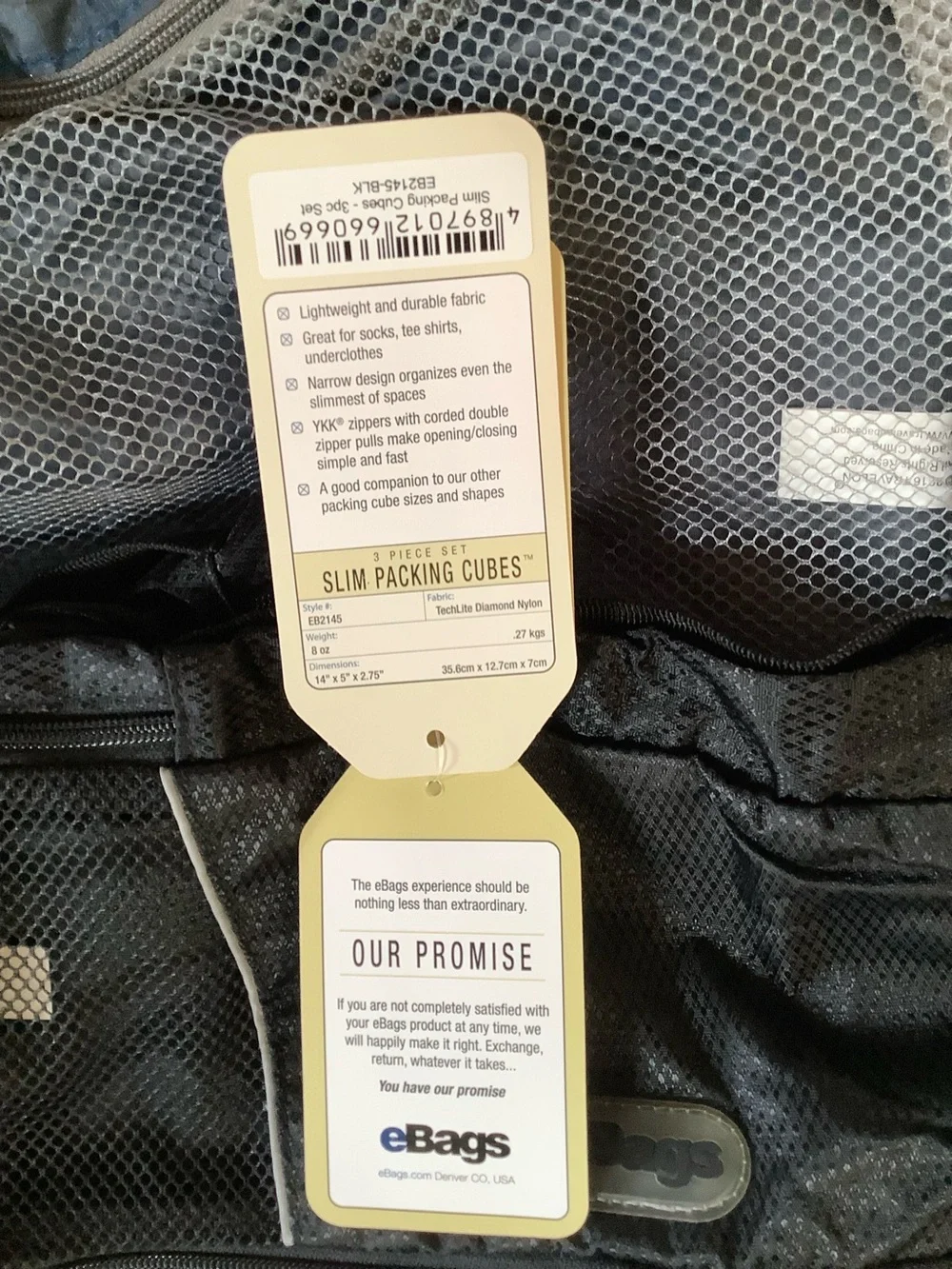 NWT eBags Slim Packing Cubes Set 3, Large, Medium, &Small